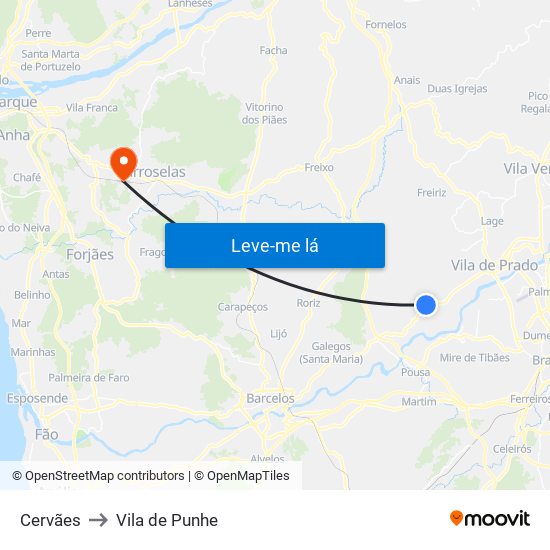 Cervães to Vila de Punhe map