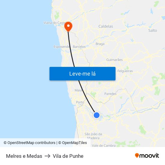 Melres e Medas to Vila de Punhe map