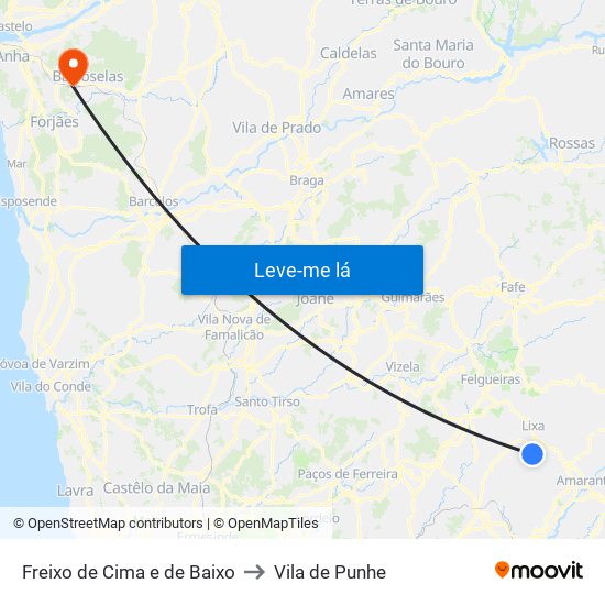 Freixo de Cima e de Baixo to Vila de Punhe map