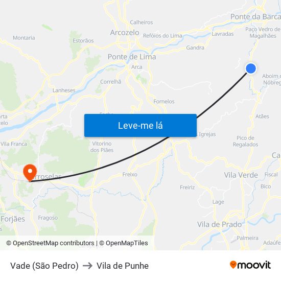 Vade (São Pedro) to Vila de Punhe map