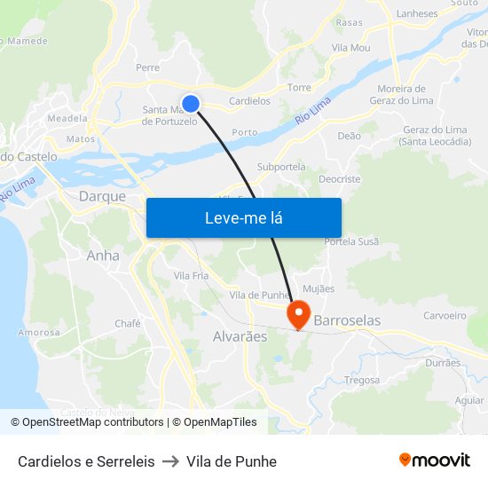 Cardielos e Serreleis to Vila de Punhe map