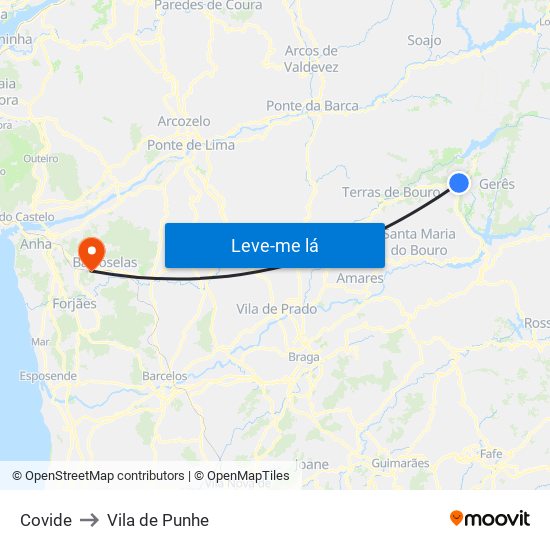 Covide to Vila de Punhe map