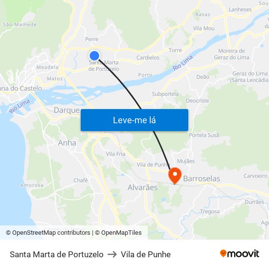 Santa Marta de Portuzelo to Vila de Punhe map
