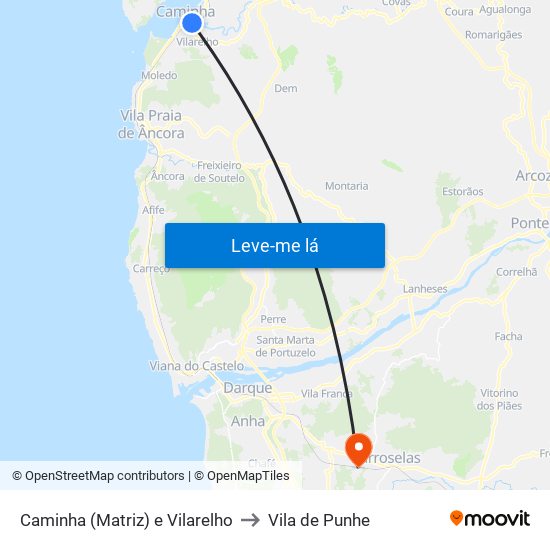 Caminha (Matriz) e Vilarelho to Vila de Punhe map