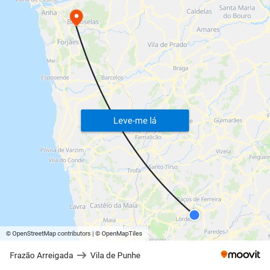 Frazão Arreigada to Vila de Punhe map
