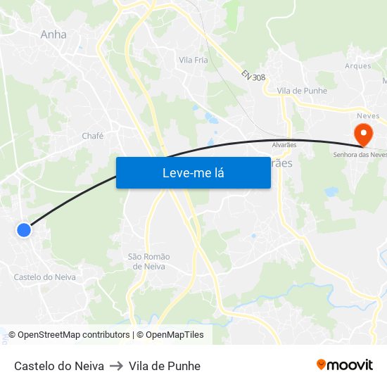 Castelo do Neiva to Vila de Punhe map