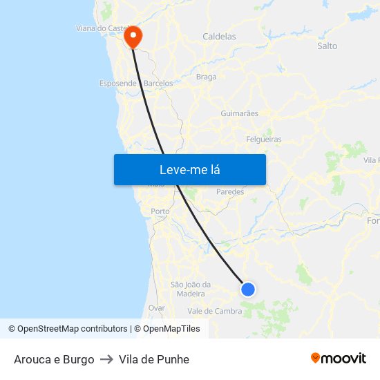 Arouca e Burgo to Vila de Punhe map