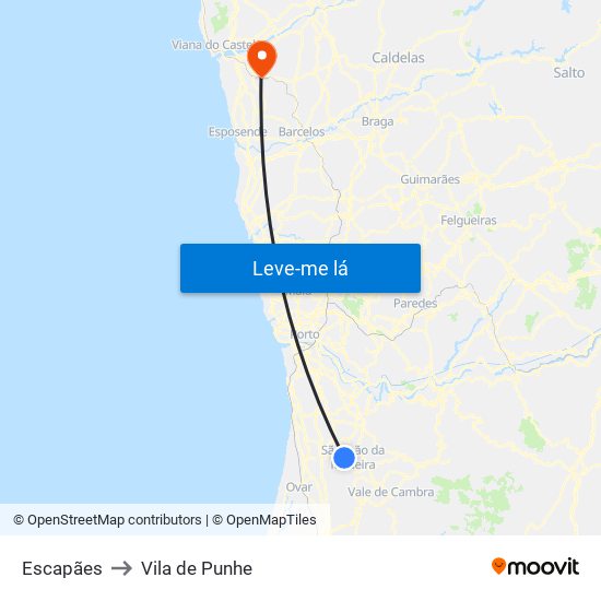 Escapães to Vila de Punhe map