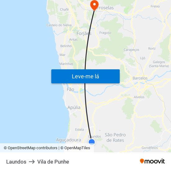 Laundos to Vila de Punhe map