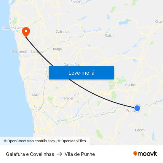 Galafura e Covelinhas to Vila de Punhe map