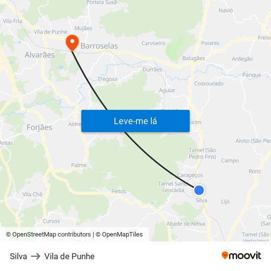 Silva to Vila de Punhe map