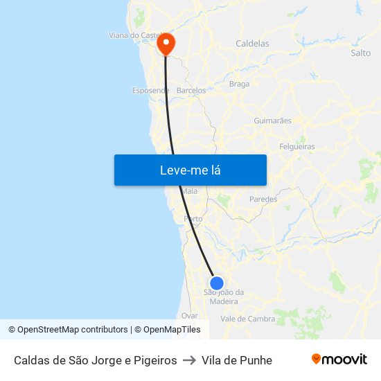 Caldas de São Jorge e Pigeiros to Vila de Punhe map