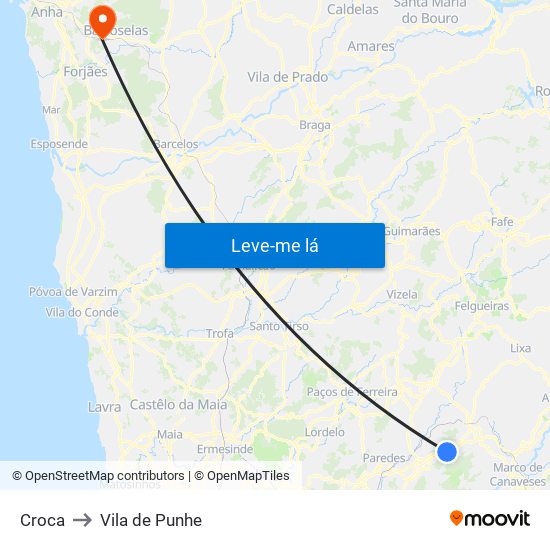 Croca to Vila de Punhe map