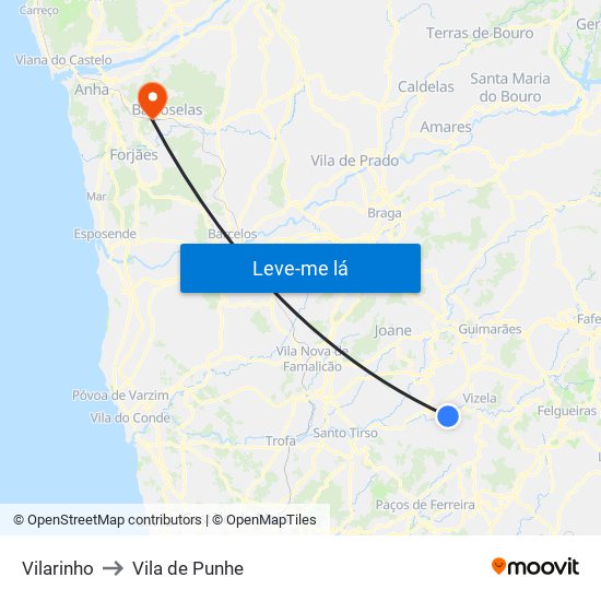 Vilarinho to Vila de Punhe map