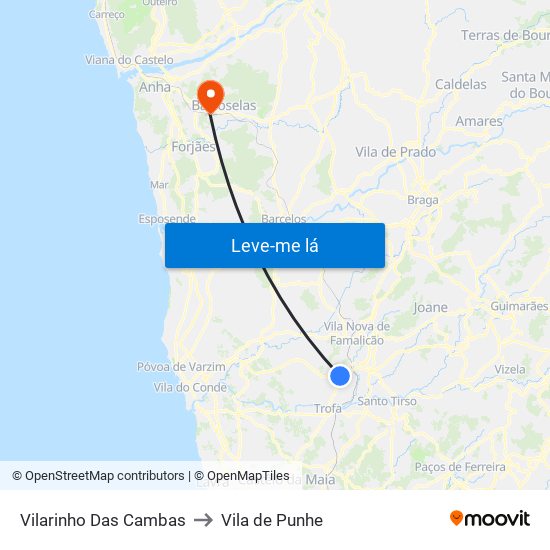Vilarinho Das Cambas to Vila de Punhe map