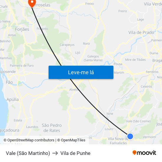 Vale (São Martinho) to Vila de Punhe map
