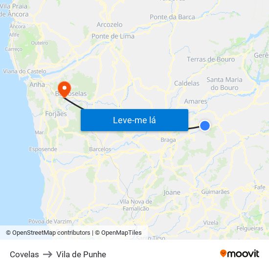 Covelas to Vila de Punhe map