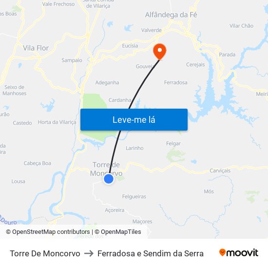 Torre De Moncorvo to Ferradosa e Sendim da Serra map