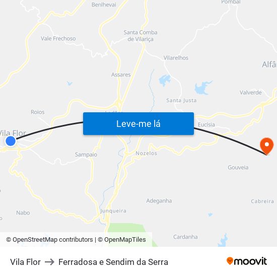 Vila Flor to Ferradosa e Sendim da Serra map