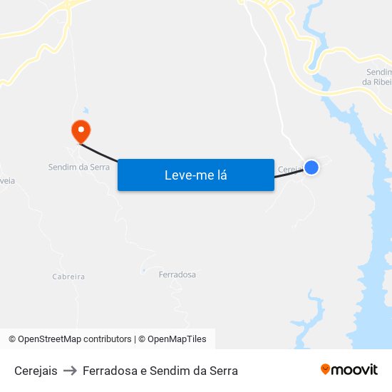 Cerejais to Ferradosa e Sendim da Serra map