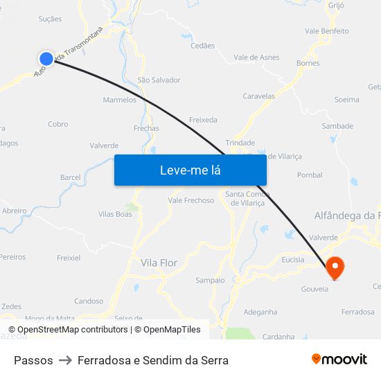 Passos to Ferradosa e Sendim da Serra map