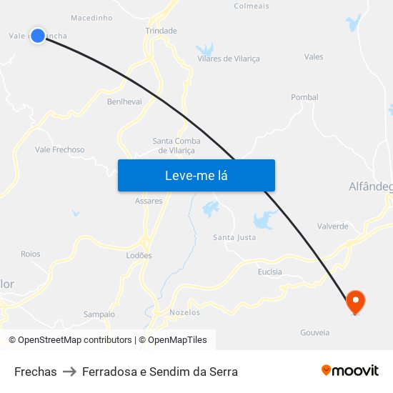 Frechas to Ferradosa e Sendim da Serra map