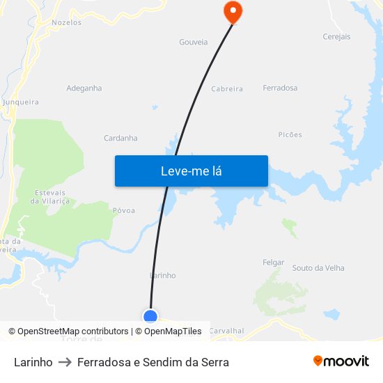 Larinho to Ferradosa e Sendim da Serra map