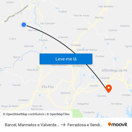 Barcel, Marmelos e Valverde da Gestosa to Ferradosa e Sendim da Serra map