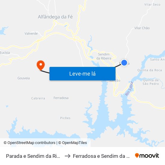 Parada e Sendim da Ribeira to Ferradosa e Sendim da Serra map