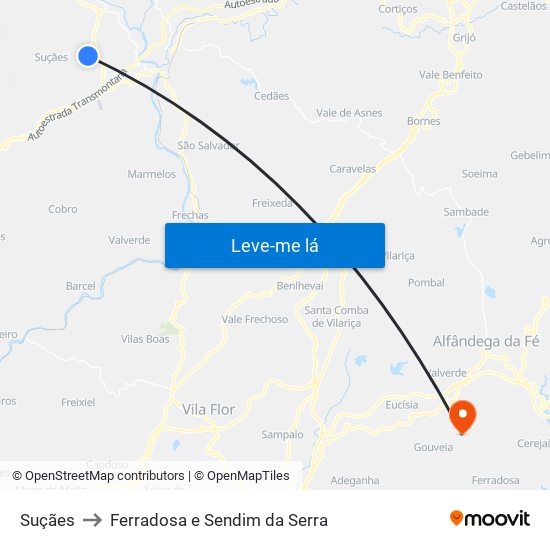 Suçães to Ferradosa e Sendim da Serra map