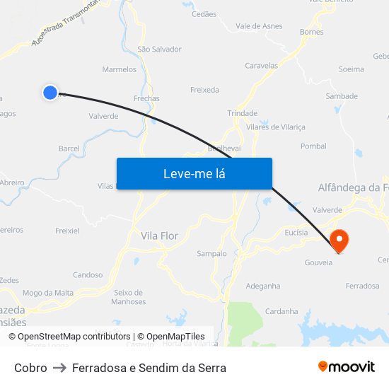 Cobro to Ferradosa e Sendim da Serra map