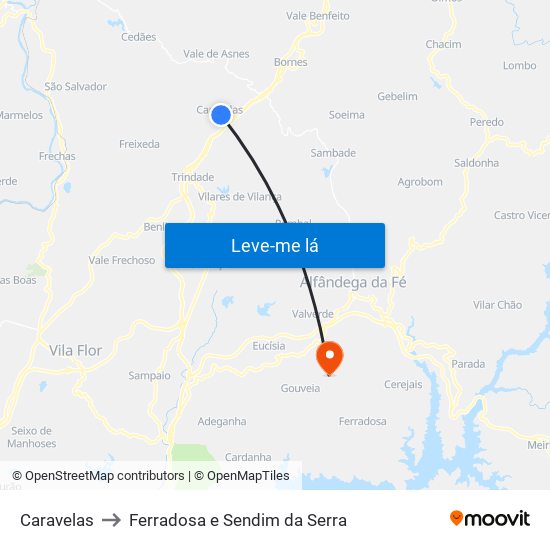 Caravelas to Ferradosa e Sendim da Serra map