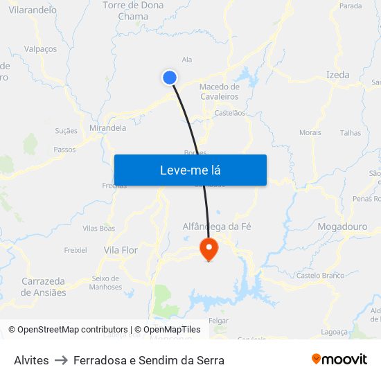 Alvites to Ferradosa e Sendim da Serra map