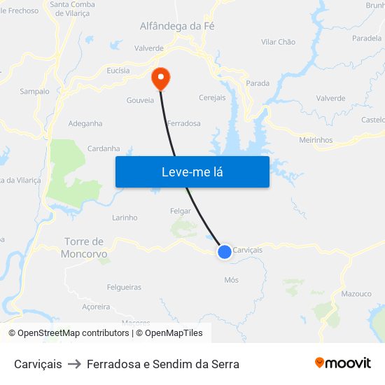 Carviçais to Ferradosa e Sendim da Serra map