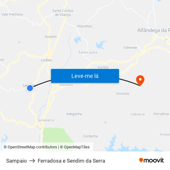Sampaio to Ferradosa e Sendim da Serra map