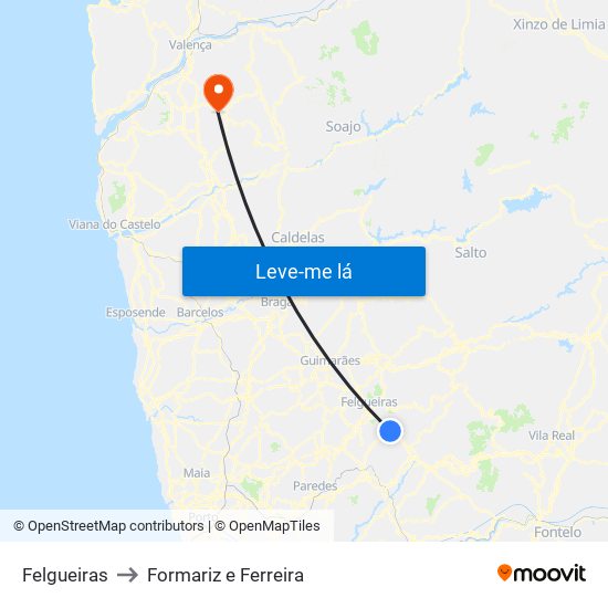 Felgueiras to Formariz e Ferreira map