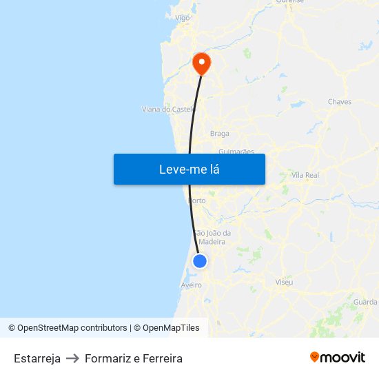 Estarreja to Formariz e Ferreira map