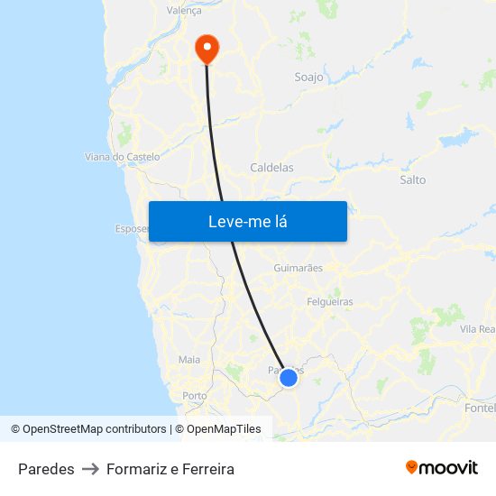 Paredes to Formariz e Ferreira map