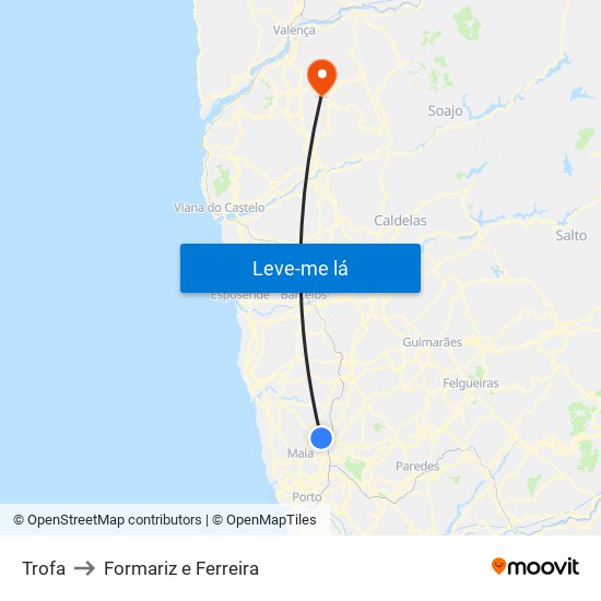 Trofa to Formariz e Ferreira map