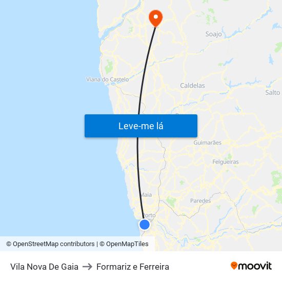Vila Nova De Gaia to Formariz e Ferreira map