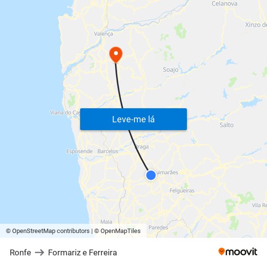 Ronfe to Formariz e Ferreira map