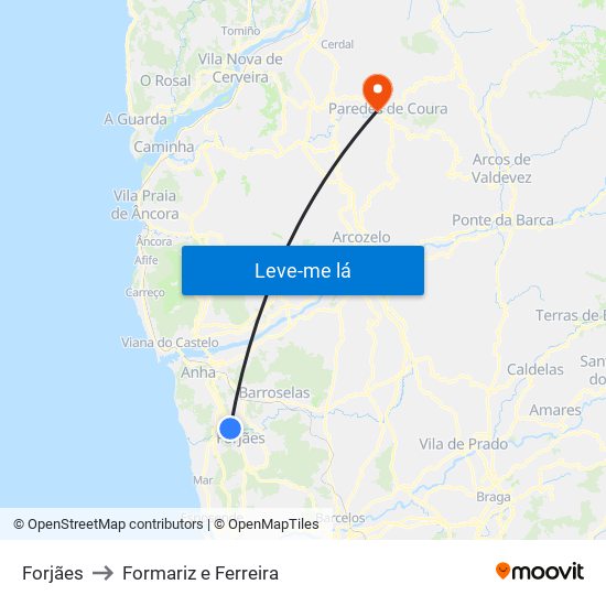Forjães to Formariz e Ferreira map