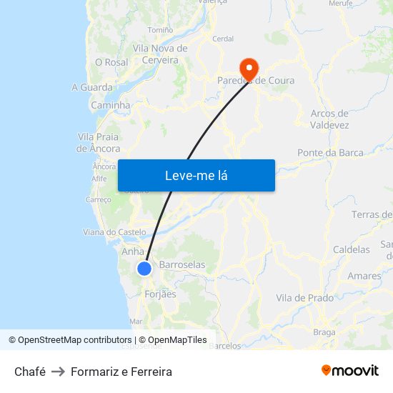 Chafé to Formariz e Ferreira map