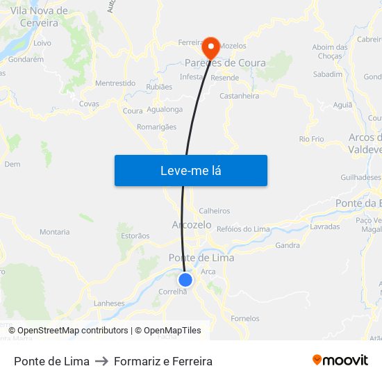 Ponte de Lima to Formariz e Ferreira map