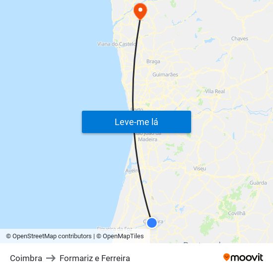 Coimbra to Formariz e Ferreira map