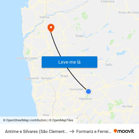Antime e Silvares (São Clemente) to Formariz e Ferreira map