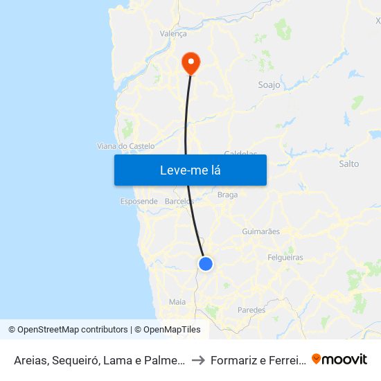 Areias, Sequeiró, Lama e Palmeira to Formariz e Ferreira map