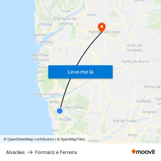 Alvarães to Formariz e Ferreira map