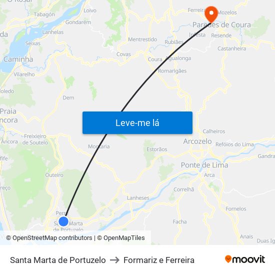 Santa Marta de Portuzelo to Formariz e Ferreira map