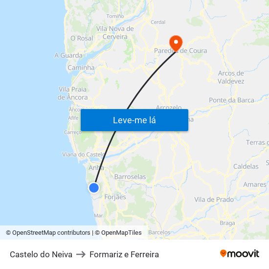 Castelo do Neiva to Formariz e Ferreira map